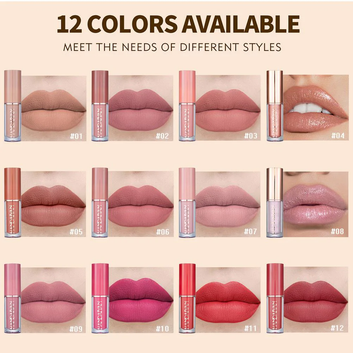 12-Shade Lipstick Set - Handaiyan Smudge Proof Velvet Matte Liquid Lipstick - Waterproof, Long-lasting, non-sticky formula
